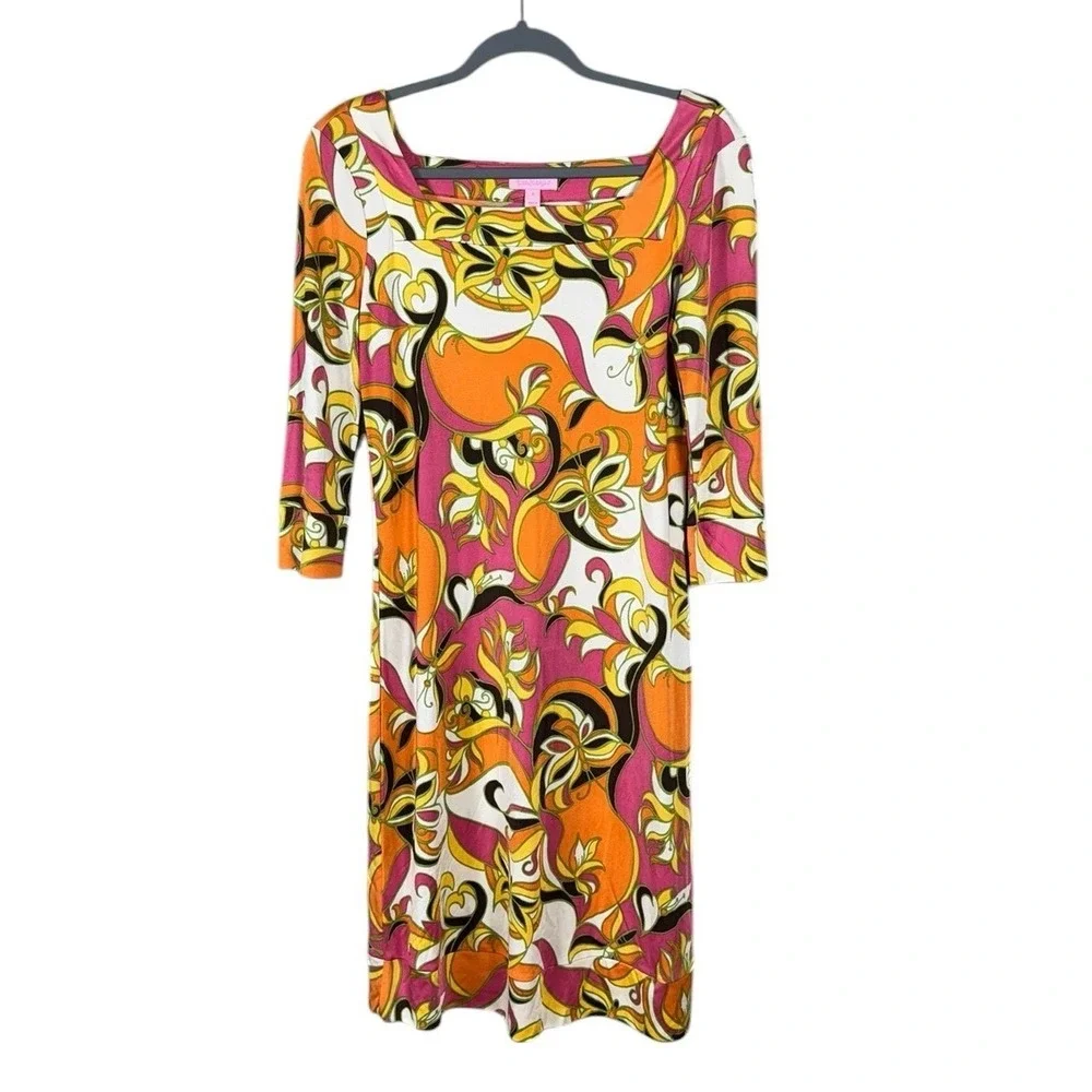 Vintage Lilly Pulitzer 100% Silk Dress Size 6 Mod Psychedelic Y2K Retro Rare